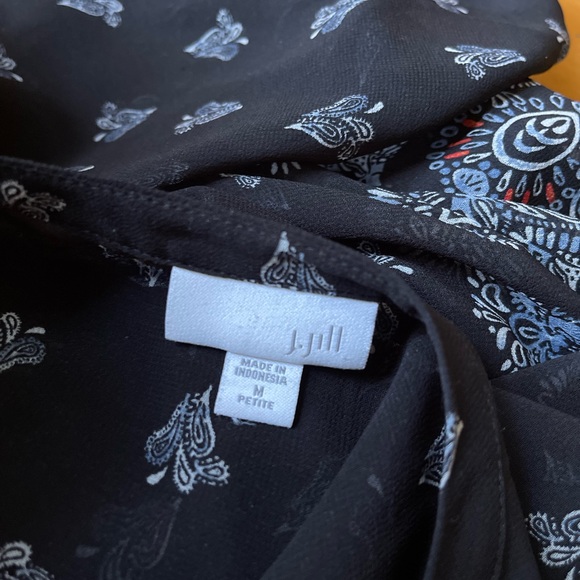 J Jill Black Scarf Patterned Print Dress with Black Slip. Size Medium Petite. - Picture 6 of 10